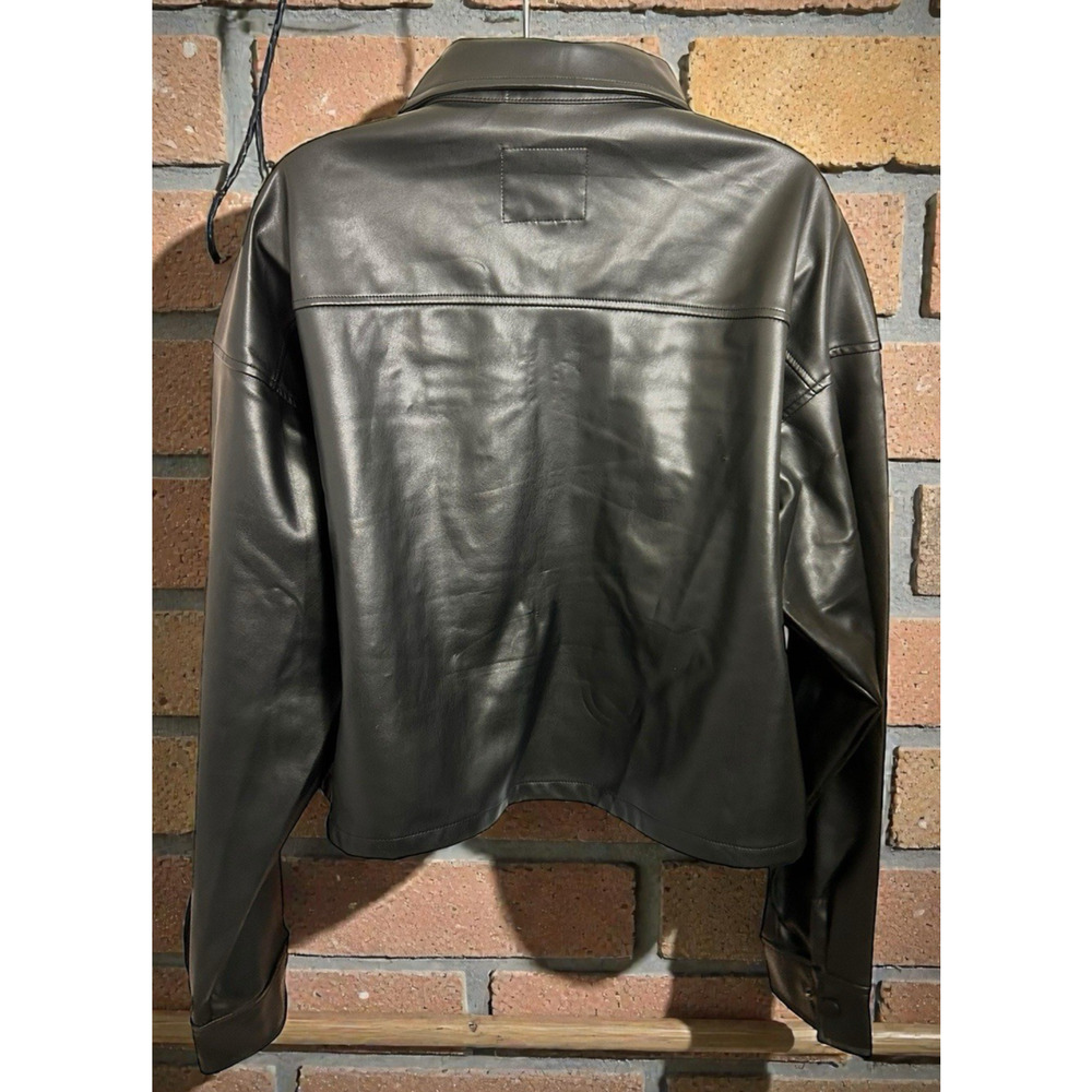 Celebrity Pink Black Faux Leather Jacket Women's Sz Large Full Zip Boxy Pockets - Picture 6 of 6